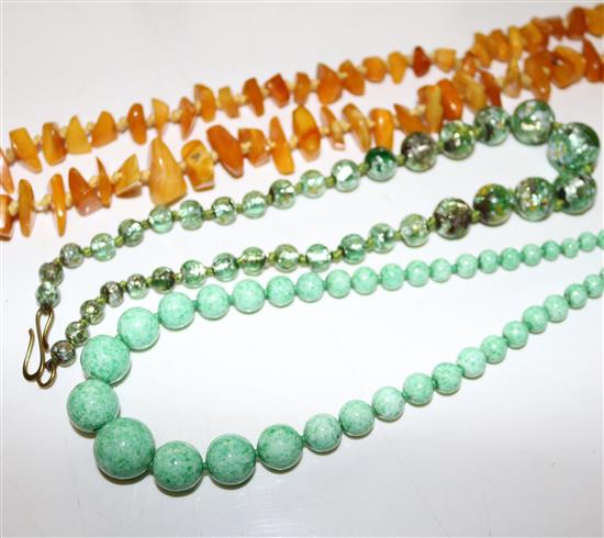 Amber necklace, Murano necklace & another
